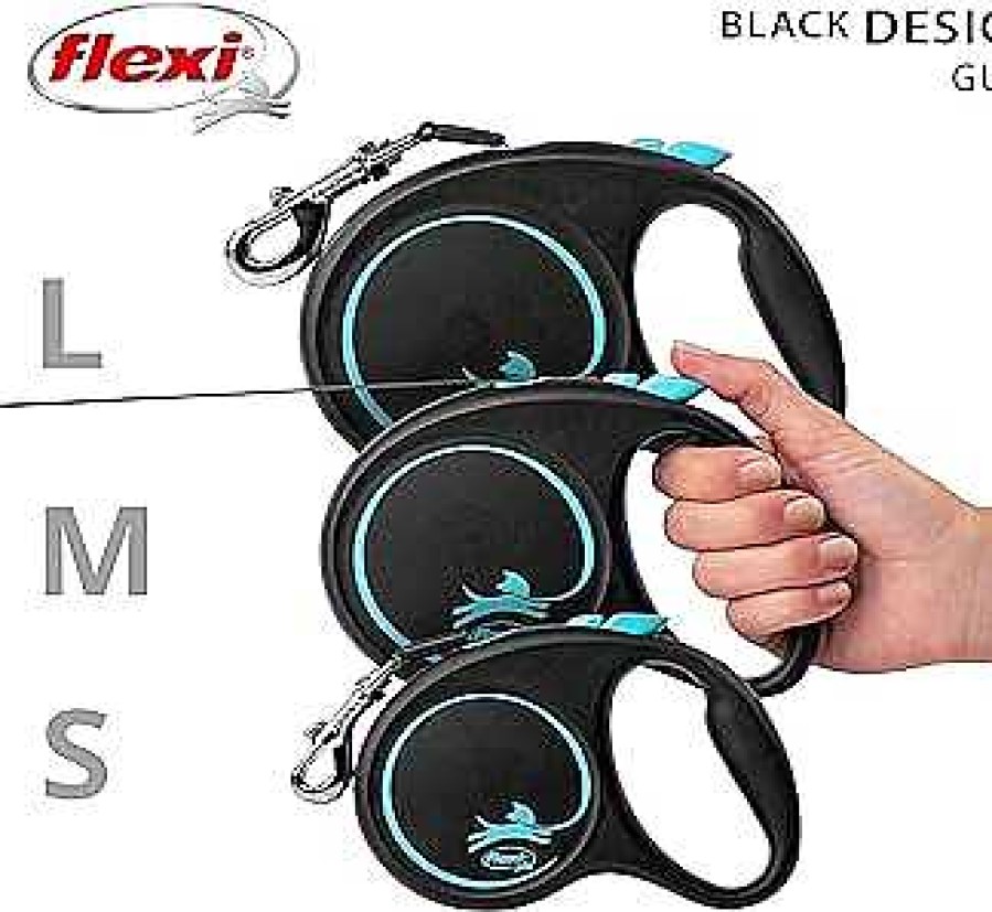 Perros Flexi Correas | Flexi Correa Black Design Cinta Azul Para Perros