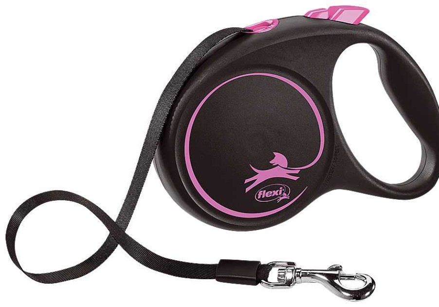 Perros Flexi Correas | Flexi Correa Black Design Cinta Rosa Para Perros