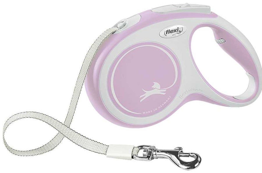 Perros Flexi Correas | Flexi Correa New Comfort Cinta Rosa Y Blanca Para Perros