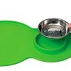 Gatos Catit Comederos Y Bebederos | Catit Alfombra Silicona Con Comedero Inoxidable Verde