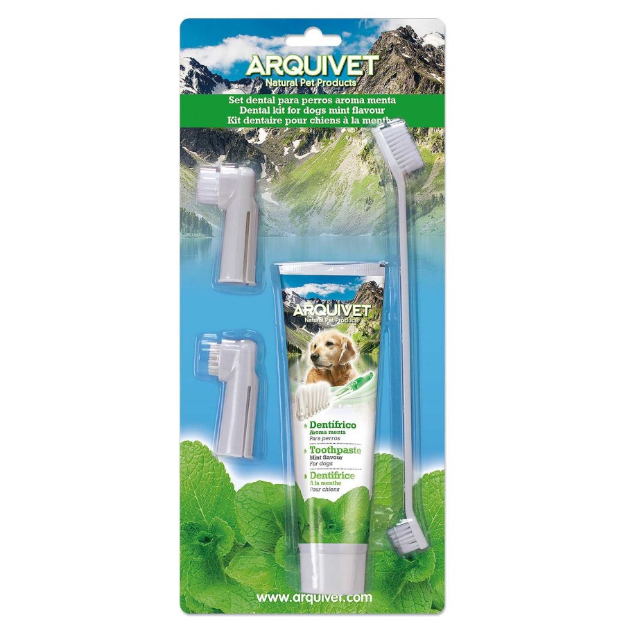 Perros Arquivet Higiene Bucodental | Arquivet Kit Con 3 Cepillos Y 1 Pasta Dent Frica Con Sabor A Menta