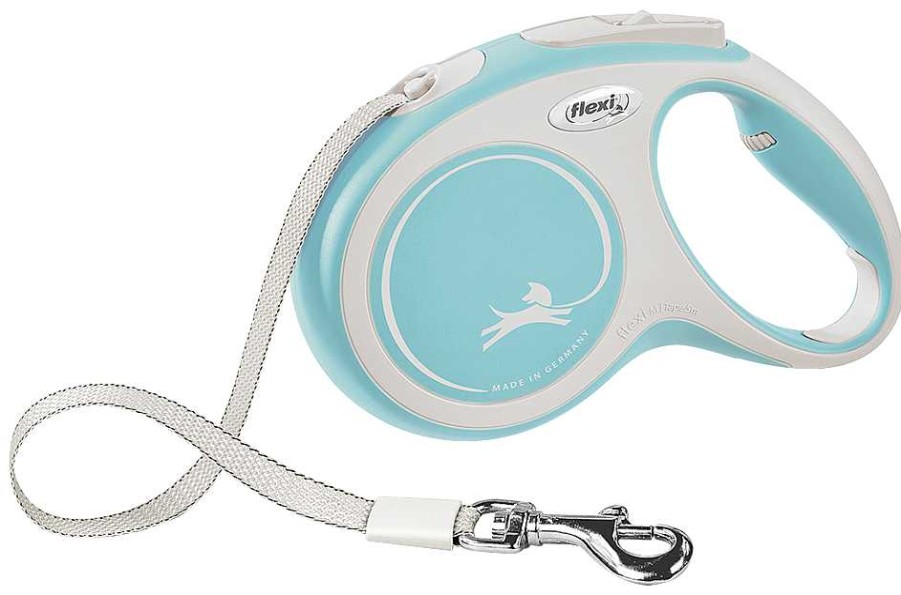 Perros Flexi Correas | Flexi Correa New Comfort Cinta Azul Claro Y Blanca Para Perros