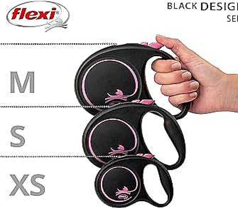 Perros Flexi Correas | Flexi Correa Black Design Cord N Rosa Para Perros