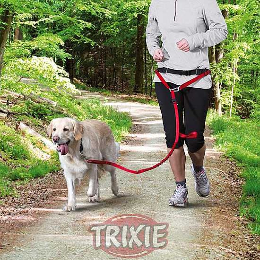 Perros Trixie Correas | Trixie Cintur N Acolchado Canicross Manos Libres Rojo